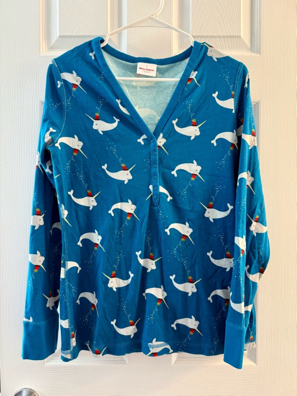 Hanna Andersson Blue Narwhal Print Long Sleeve Pajama Top Size Large